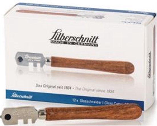 Silberschnitt glassnijder met houten handvat, in verpakking.
