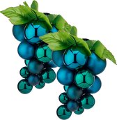 Druiventros namaakfruit/nepfruit kerstdecoratie - 28 cm - blauw - 2x stuks