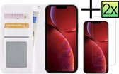 Hoes Geschikt voor iPhone 14 Hoesje Book Case Hoes Flip Cover Wallet Bookcase Met 2x Screenprotector - Wit