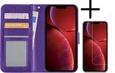 Hoes Geschikt voor iPhone 14 Pro Hoesje Book Case Hoes Flip Cover Wallet Bookcase Met Screenprotector - Paars