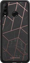 Casimoda® telefoonhoesje - Geschikt voor Huawei P30 Lite - Marble / Marmer patroon - Zwart TPU hoesje - Backcover - Grijs - Marmer