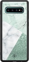 Coque Samsung Galaxy S10 Plus en verre - Collage marbre menthe - Mint - Hard Case Zwart - Coque arrière pour téléphone - Marbre - Casimoda