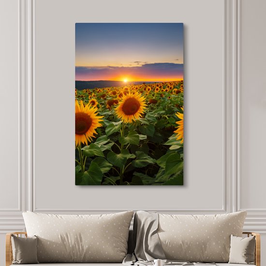 Peinture sur toile - Photo sur toile - Tournesol - Fleurs - Nuages ​​- Ciel - Lumière du soleil - Décoration de chambre - Fleurs sur toile - 120x180 cm - Chambre