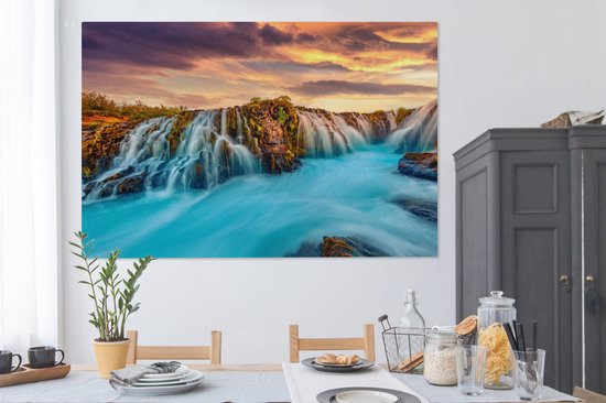 Toile nature - Chutes d'eau - Coucher de soleil - Paysage - Tableau - Toile - Tableaux sur toile salon - 180x120 cm