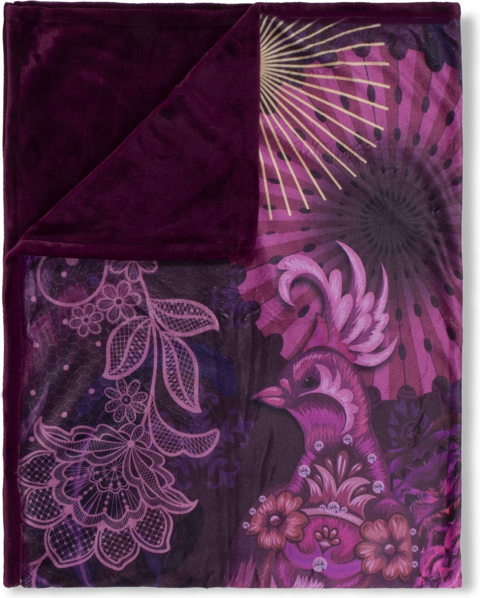 Luxe Plaid 130x160 cm - Pauw en Mandala Print - Bordeaux - Polyester - Voor 1 Persoon