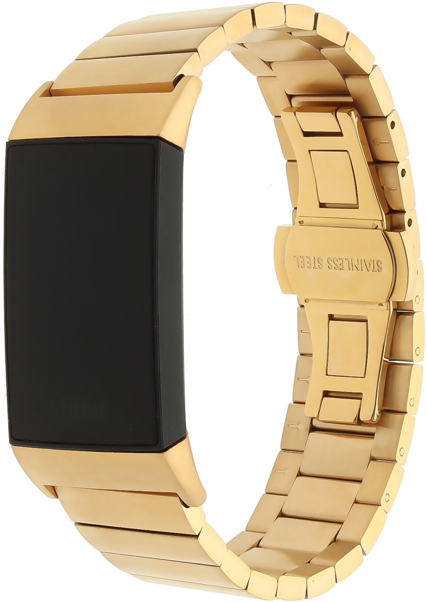 123watches stalen schakel band - goud - - Geschikt voor Fitbit Charge 3 & 4