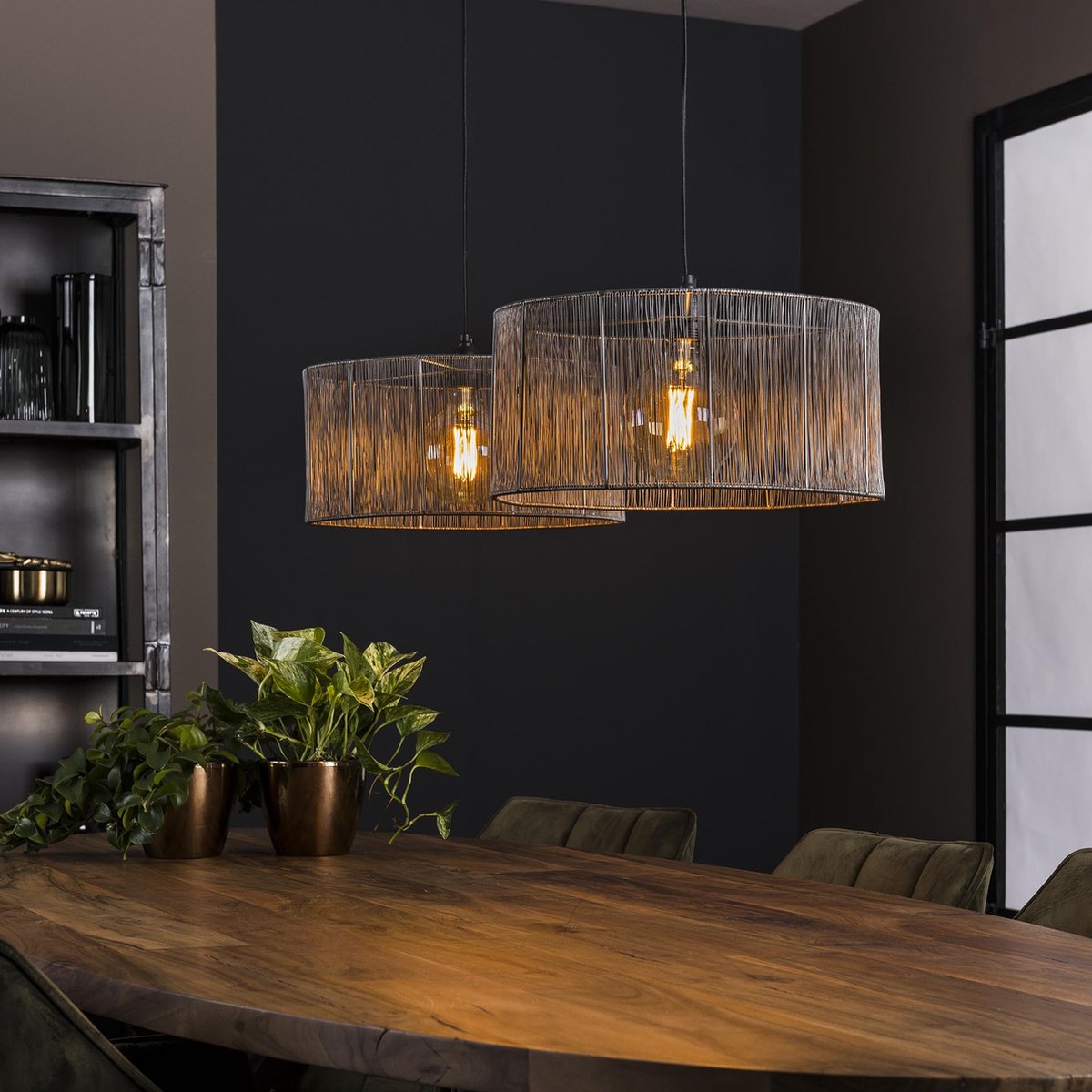 Hanglamp Stringshade | Ø 41 cm | 2-lichts | tot 150 cm in hoogte verstelbaar | zwart nikkel | modern landelijk design