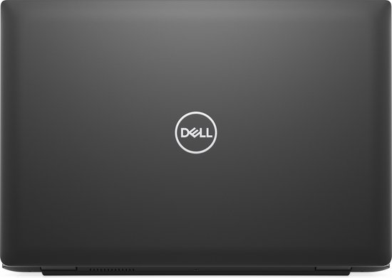 Grijze Dell Latitude laptop, gesloten, van bovenaf gezien.