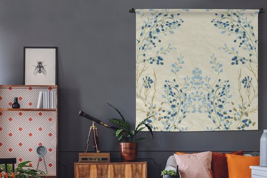 Tapisserie - Nappe Murale - Blauw - Beige - Pastel - Feuilles - 150x150 cm - Tapisserie
