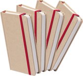 Set van 4x stuks luxe schriften/notitieboekje rood met elastiek A5 formaat - blanco paginas - opschrijfboekjes - 100 paginas