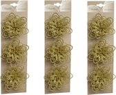 9x stuks decoratie bloemen goud glitter op clip 11 cm - Decoratiebloemen/kerstboomversiering/kerstversiering