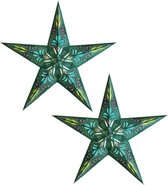 Set de 2 x Décorations de Noël décoration poinsettias turquoise/bleu 60 cm - Décoration de Noël / fenêtre étoiles - Lanterne poinsettia