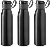 3x Stuks aluminium waterfles/drinkfles zwart met klepdop en handvat 650 ml - Sportfles - Bidon