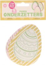 Sous-verres de Pâques avec imprimé oeuf - Jaune / Rose / Vert - Carton - 8 x 10 cm - 9 pièces - Pasen - Oeuf de Pâques - Dessous de verre - Fête - Lapin de Pâques - Printemps