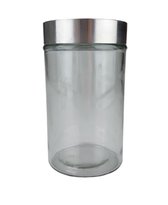 Voorraadpot met deksel BAS - Transparant / Zilver - Glas / Kunststof - Ø10 x 17 cm - Maat M
