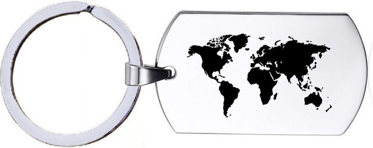 Sleutelhanger RVS - Wereldmap