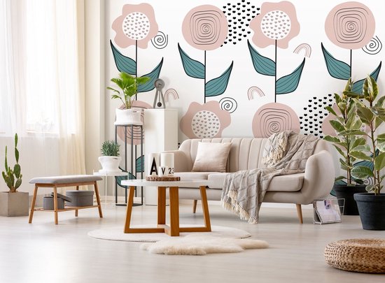 Likiliki Zelfklevend Behang Zwart Bloemenbehang 44×300 cm Bloemen en Bladeren Patroonbehang Vinylbehang Waterbestendige Zelfklevende Folie voor Meubels Badkamer Woonkamer