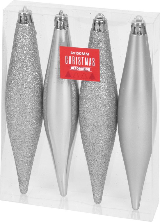 16x Kerstboomversiering zilveren pegels kersthangers kunststof 15 cm - Kerstversiering/kerstdecoratie ornamenten/kerstornamenten