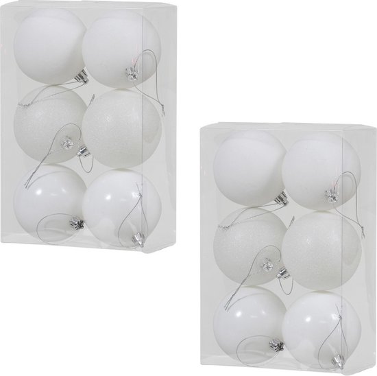 24x Witte kunststof kerstballen 8 cm Glans/mat/glitter Onbreekbare