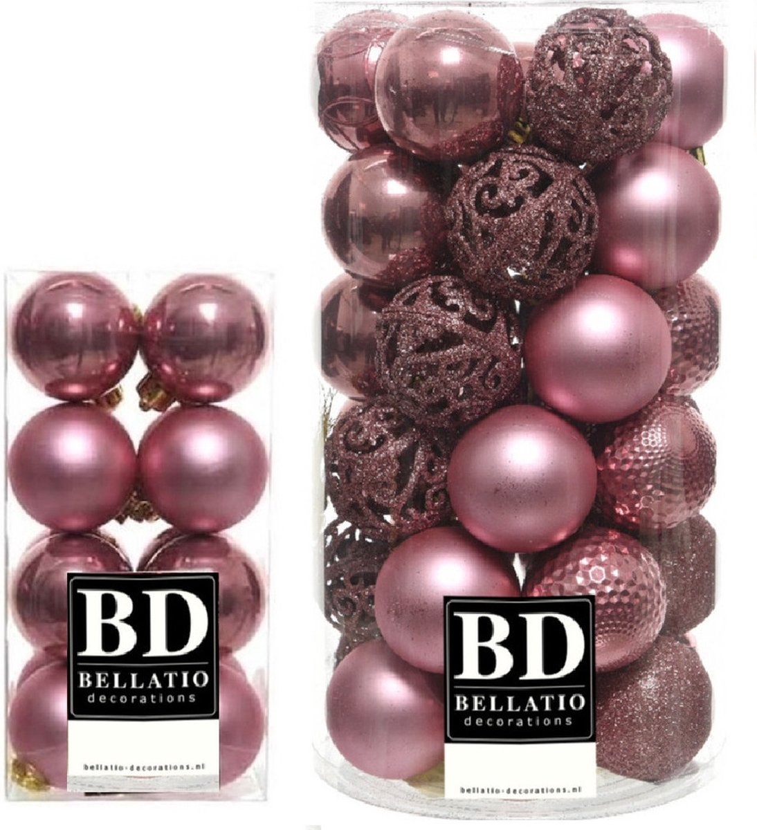 53x stuks kunststof kerstballen oudroze (velvet pink) 4 en 6 cm glans/mat/glitter mix - Kerstversiering