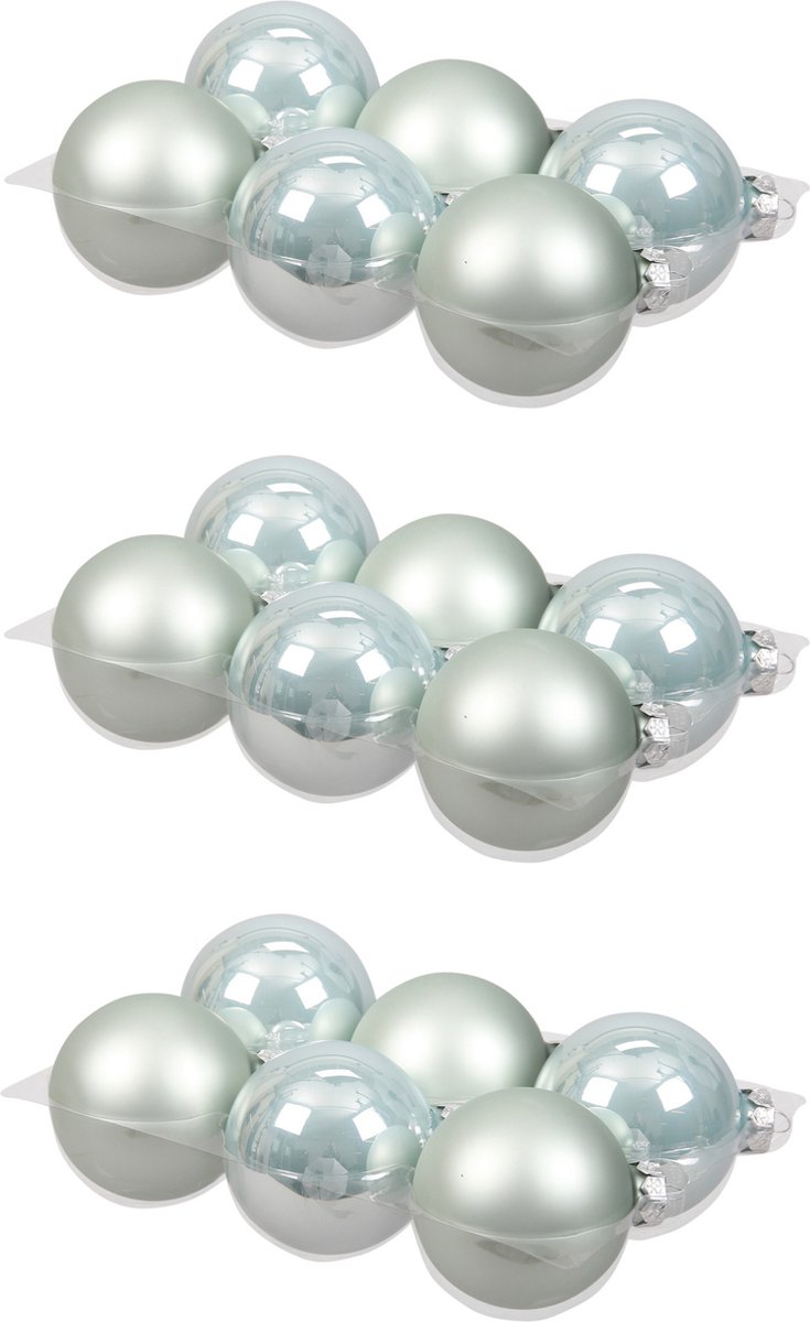 24x stuks kerstversiering kerstballen mintgroen (oyster grey) van glas - 8 cm - mat/glans - Kerstboomversiering