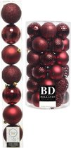 Kerstversiering kunststof kerstballen donkerrood 6-8 cm pakket van 51x stuks - Kerstboomversiering
