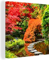 Canvas schilderij - Bomen - Stenen - Pad - Natuur - Japans - Schilderijen op canvas - 50x50 cm - Canvasdoek - Muurdecoratie