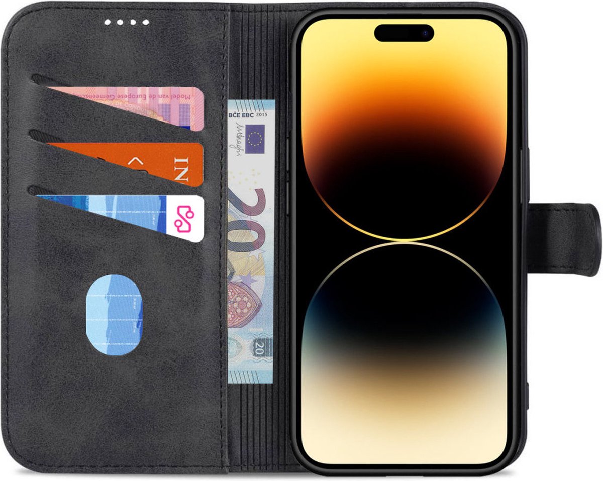 AZNS Hoesje Wallet Book Case Kunstleer Zwart Geschikt voor Apple iPhone 14 Pro Max