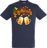 T-shirt Oktoberfest hoed en bier | Oktoberfest dames heren | Tiroler outfit | Carnavalskleding dames heren | Navy | maat 3XL