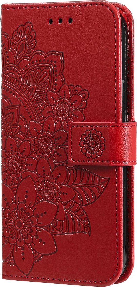 Mobigear Telefoonhoesje geschikt voor POCO F4 Hoesje | Mobigear Flowers Bookcase Portemonnee | Pasjeshouder voor 3 Pasjes | Telefoonhoesje voor Pinpas / OV Kaart / Rijbewijs - Rood