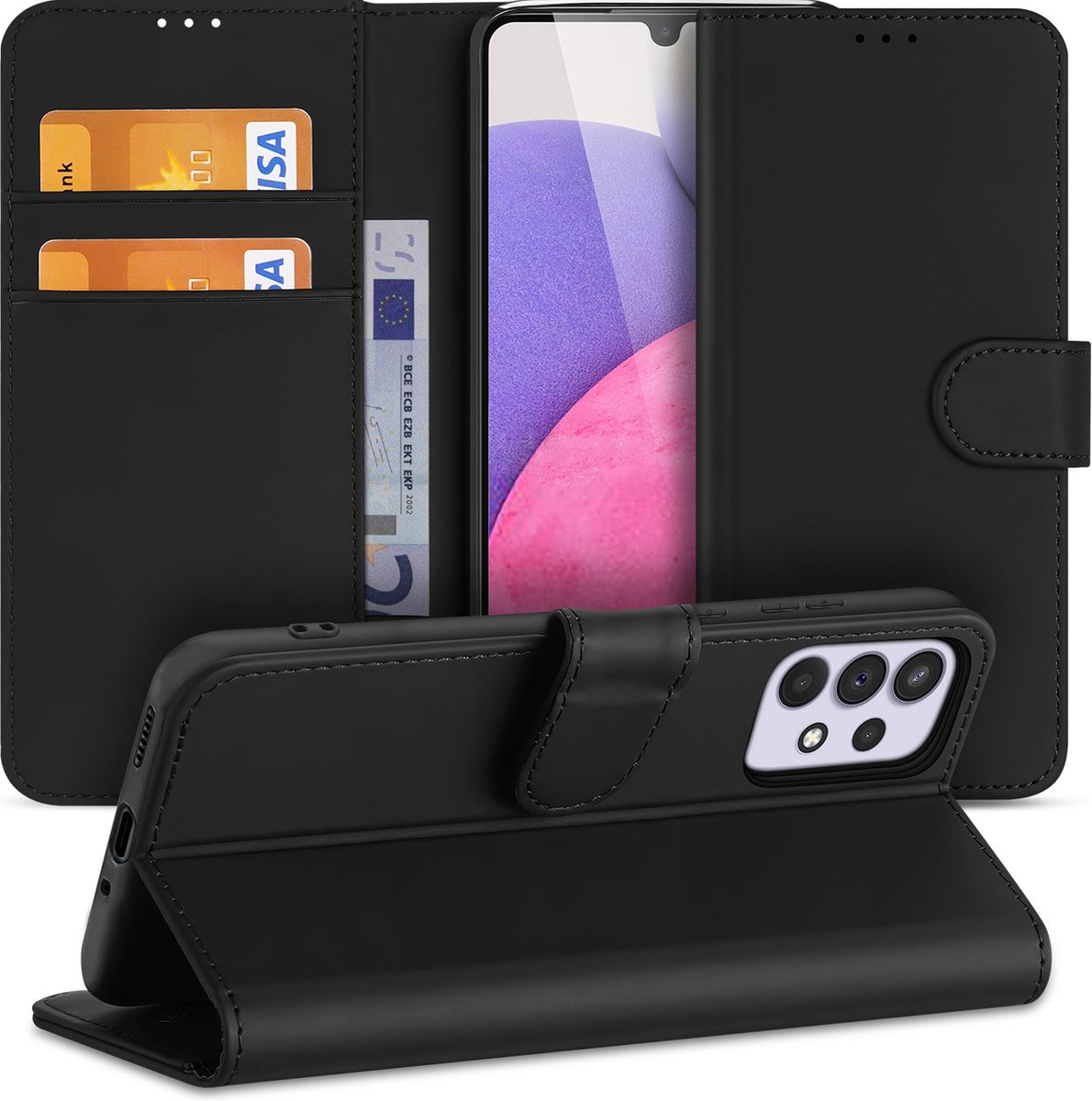 Telefoon Hoesje Galaxy A33 5G Book Case Zwart met Pasjeshouder