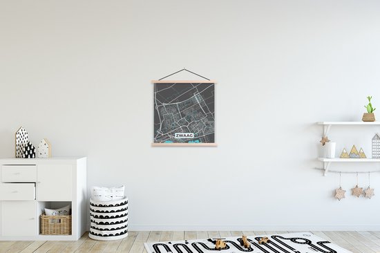 Porte-affiche avec affiche - Affiche scolaire - Zwaag - Plan d'étage - Carte - Plan de la ville - 40x40 cm - lattes vierges