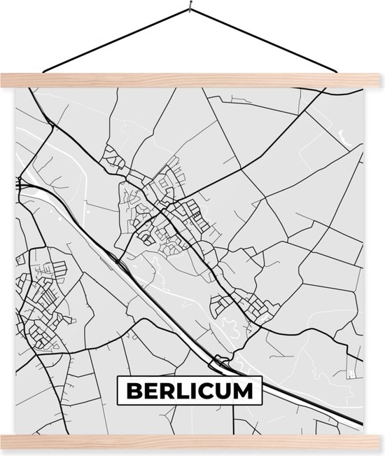 Porte-affiche avec affiche - Affiche scolaire - Plan de la ville - Carte - Berlicum - Plan d'étage - 40x40 cm - lattes vierges