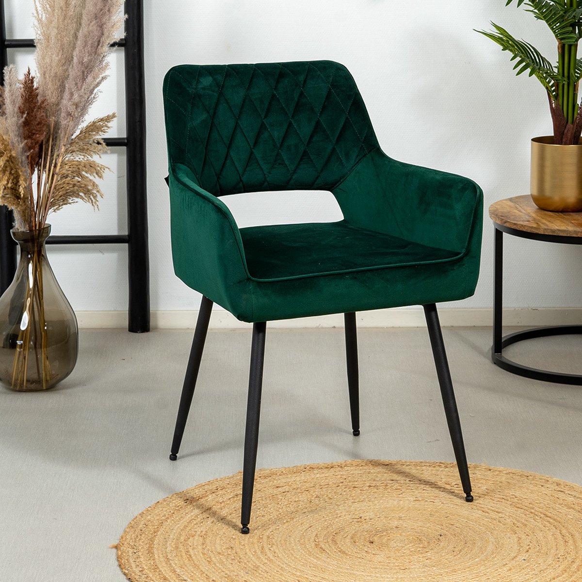 Bronx71® Velvet eetkamerstoel Mika donkergroen - stoel