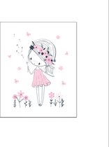 PosterDump - Lief meisje met paardenbloem roze - baby / kinderkamer poster - 30x21cm / A4