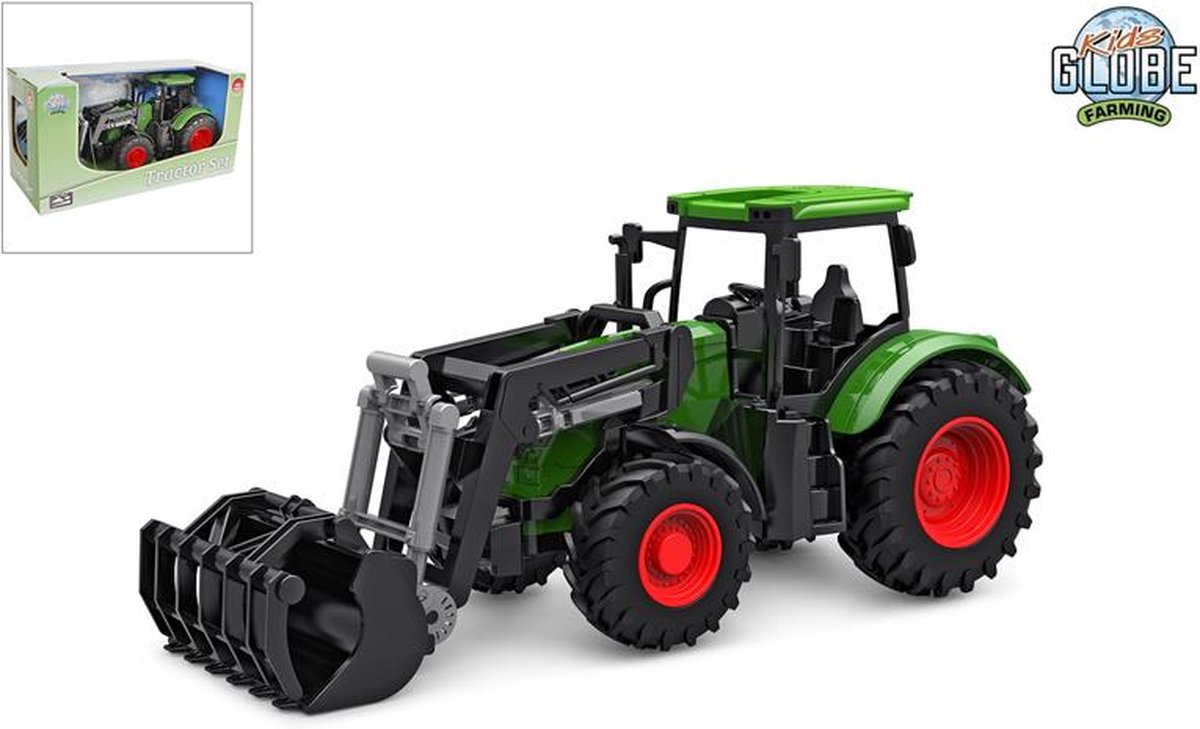 Kids Globe tractor freewheel met frontlader 27cm groen