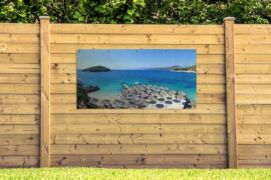 Affiche de clôture Plage à l'eau claire en Albanie - 200x100 cm - Toile de jardin