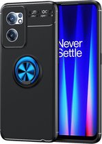 OnePlus Nord CE 2 Hoesje met Magnetische Kickstand Ring Zwart / Blauw