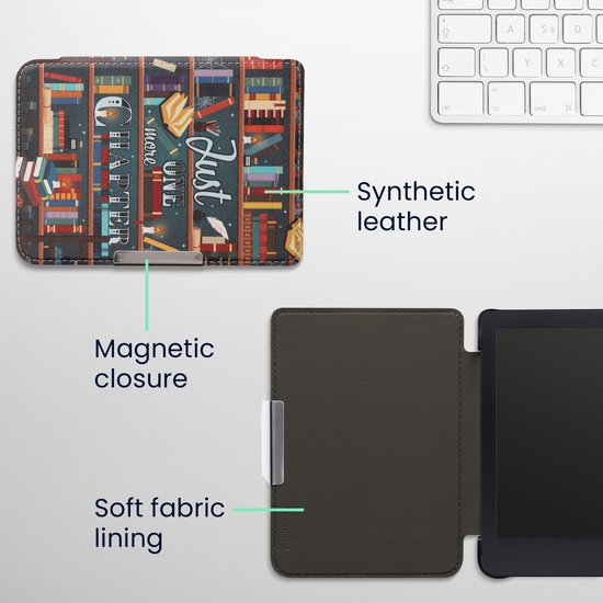 kwmobile e-reader hoesje geschikt voor Tolino Shine 3 hoes - E reader flip case met magnetische sluiting - Ereader cover - bibliotheek design in meerkleurig van kwmobile — afbeelding 5