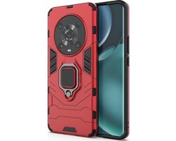Mobigear Hoesje geschikt voor HONOR Magic 4 Pro Telefoonhoesje Hardcase | Mobigear Armor Ring Backcover Shockproof met Ringhouder | Schokbestendig Magic 4 Pro Telefoonhoesje | Anti Shock Proof - Rood