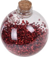 1x Transparante fles kerstballen met rode glitters 8 cm - Onbreekbare kerstballen - Kerstboomversiering rood