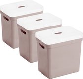 Set de 3x boîtes de rangement/paniers de rangement rose de 25 litres en plastique avec couvercle transparent 35 x 25 x 36 cm