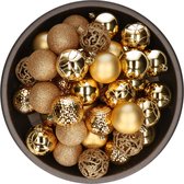 Bellatio Decorations Kerstballen - 37-delig - goud - mix - mat - glanzend - kunststof - 6 cm