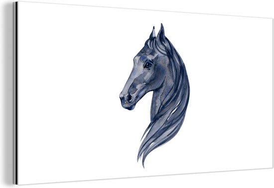 Wanddecoratie Metaal - Aluminium Schilderij Industrieel - Paard - Waterverf - Blauw - Meisjes - Kinderen - Meiden - 80x40 cm - Dibond - Foto op aluminium - Industriële muurdecoratie - Voor de woonkamer/slaapkamer