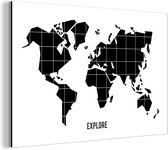 Carte du monde noire avec lignes blanches Aluminium 90x60 cm