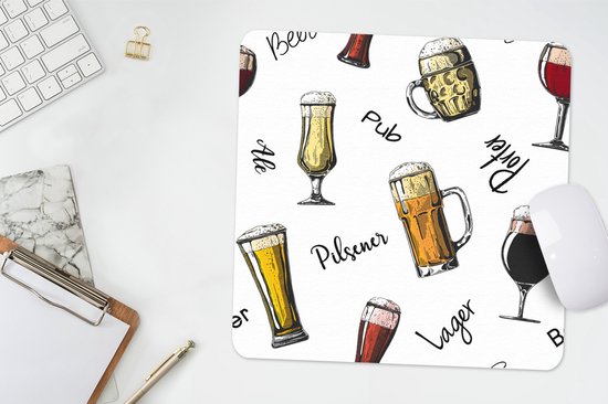 Muismat 30x30 cm - Mousepad Bier - Glazen - Patroon - Muismatten