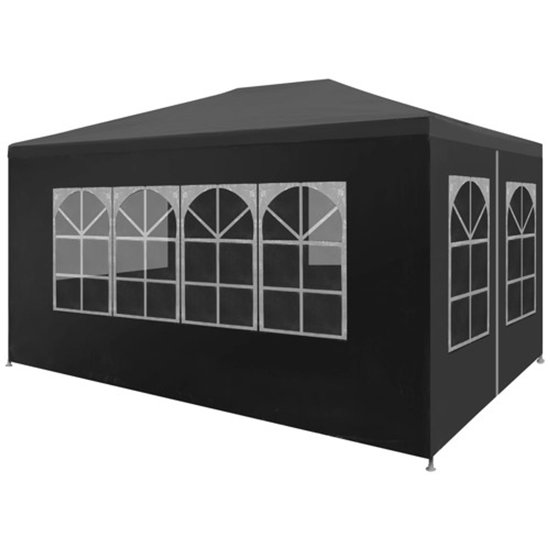 Zwarte partytent van 3x4 meter met boogramen.