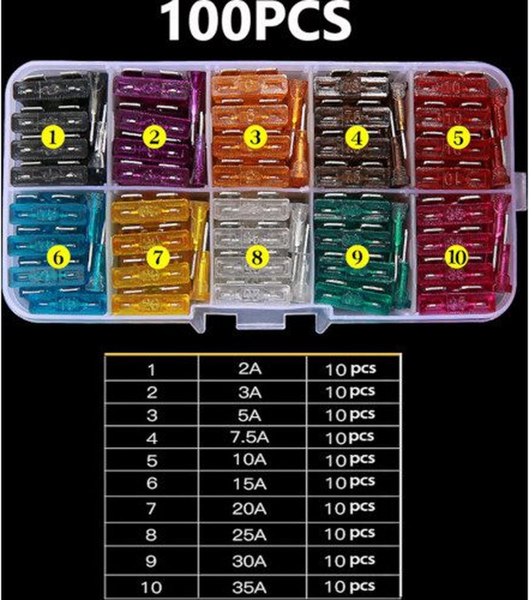 100 Delig Auto Zekeringen Assortiment in opbergdoos