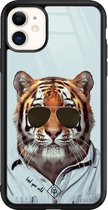 Coque iPhone 11 en verre - Tigre sauvage - Blauw - Coque rigide - Casimoda