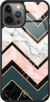 Casimoda® hoesje - Geschikt voor iPhone 12 Pro Max - Marmer Triangles - Luxe Hard Case Zwart - Backcover telefoonhoesje - Multi